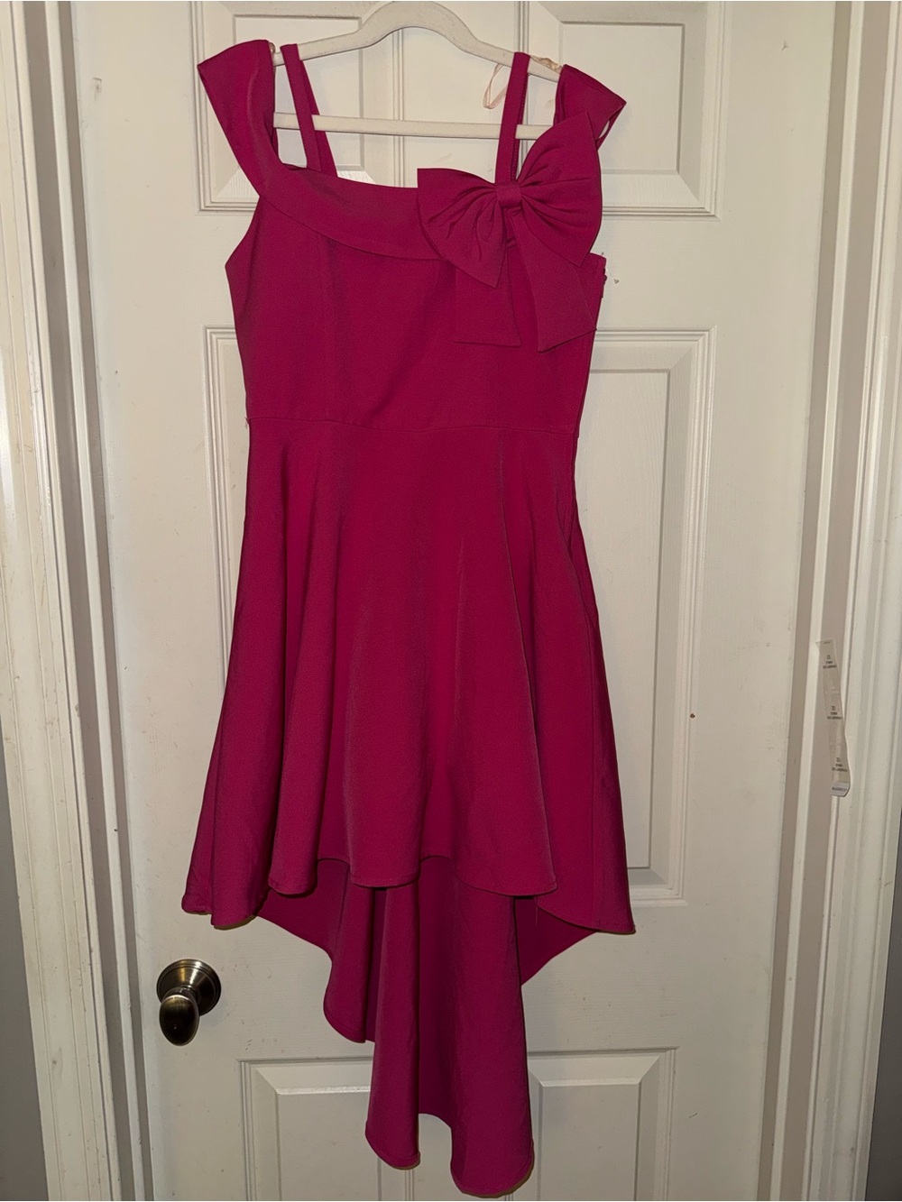Girls Fuchsia High-Low Party Dress with Bow